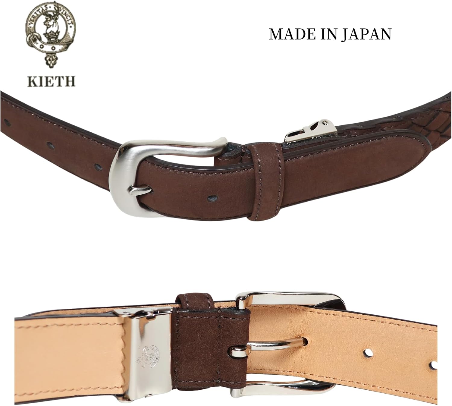 ヌバック メッシュ ベルト メンズ 本革 ブラウン 日本製 サイズ調整可能 【頭蓋骨】 KE21465-39