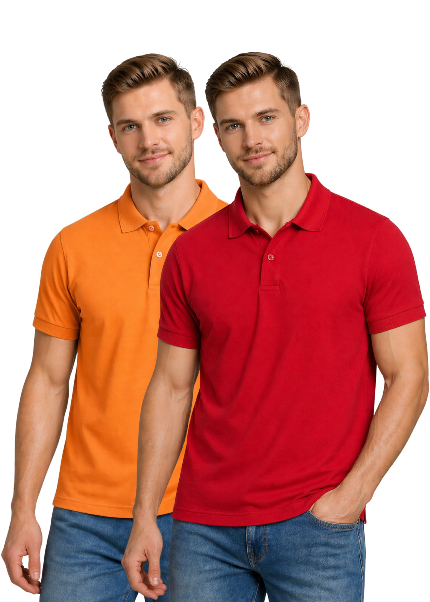 inkkr Men's Combo Polo Neck Cotton Blend Solid T-Shirt (Pack of 2)-picture-54