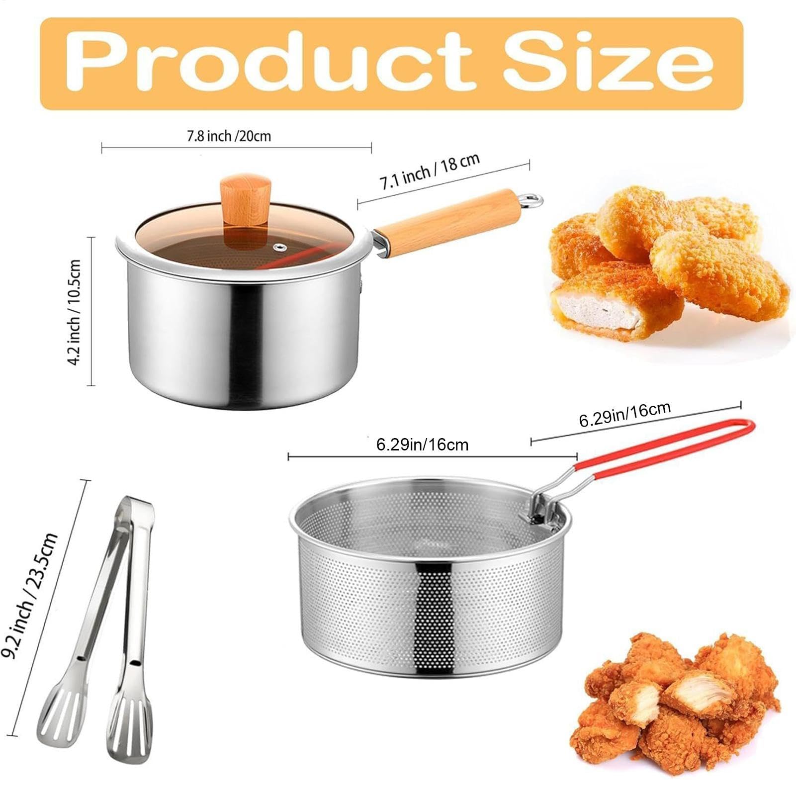 Friggitrice con cestello, in acciaio inox, scolapasta profonda, pentole da