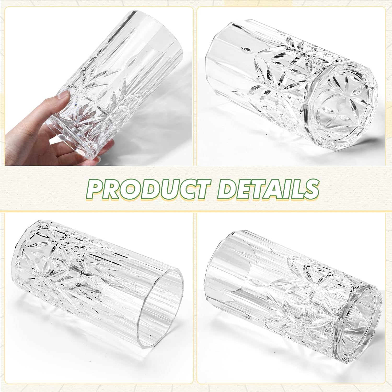 8 Pieces Unbreakable Plastic Drinking Highball Glasses 18 oz Plastic Whiskey Glasses Clear Fancy Cups Cocktail Tea Water Clear Tall Wine Cup Shatterproof Tumbler for Party Indoor Outdoor - Image 3