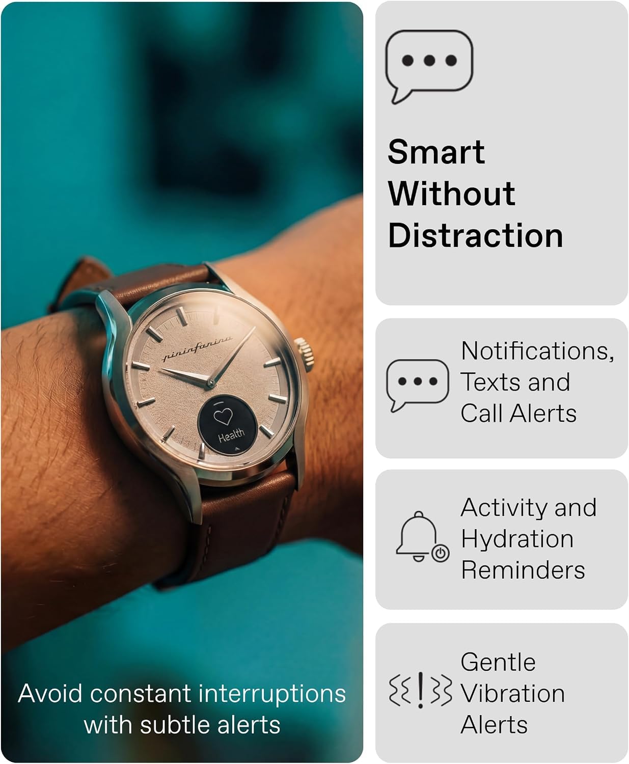 pininfarina PURA Hybrydowy smartwatch – luksusowy zegarek analogowy ze śledzeniem kondycji, monitorowaniem tętna i snu, monitorowaniem aktywności, do 30-dniowego czasu pracy baterii (Nero Steel)