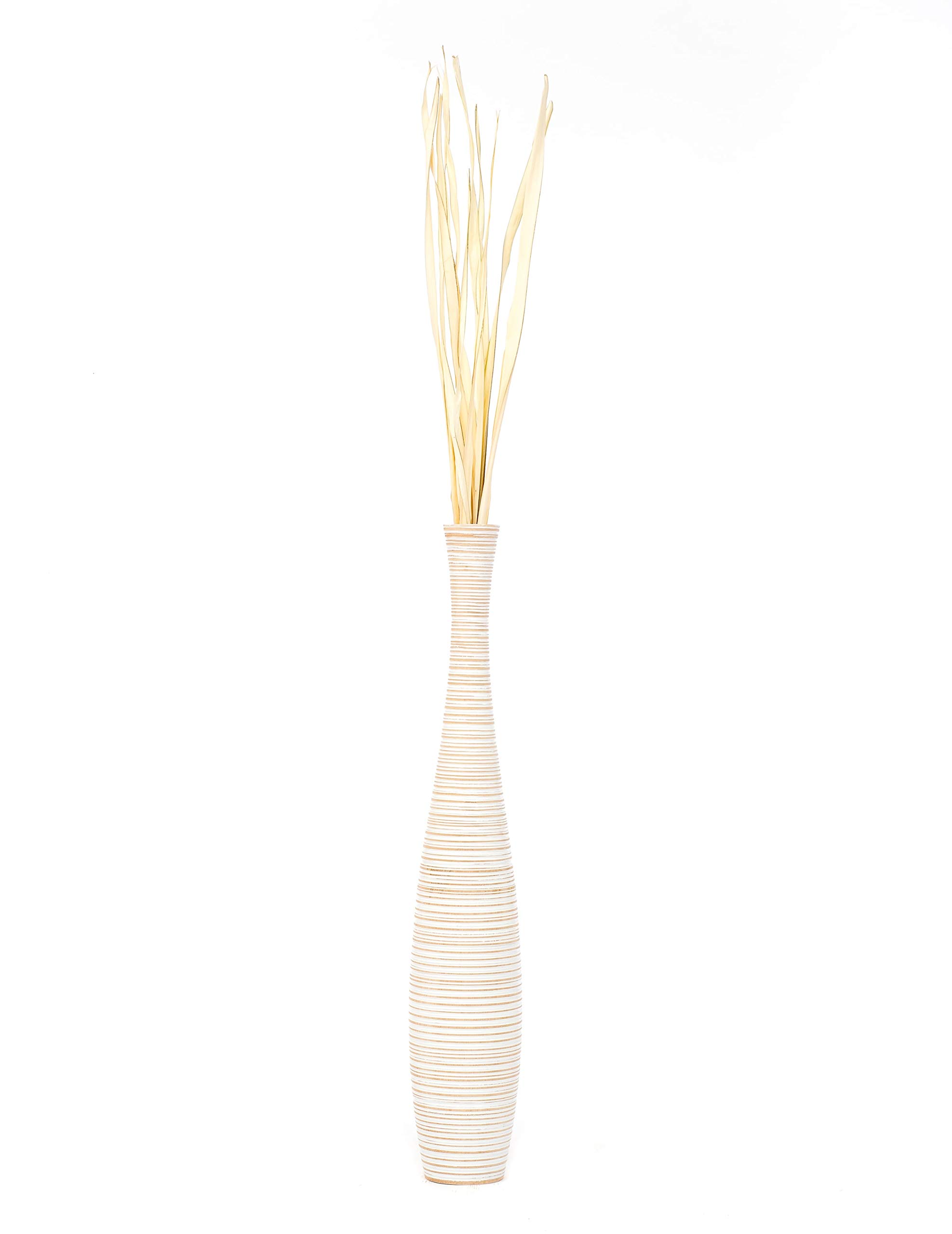 Leewadee Grand Vase de Sol 85 cm Bois de Manguier Pampa & Fleurs Séchées