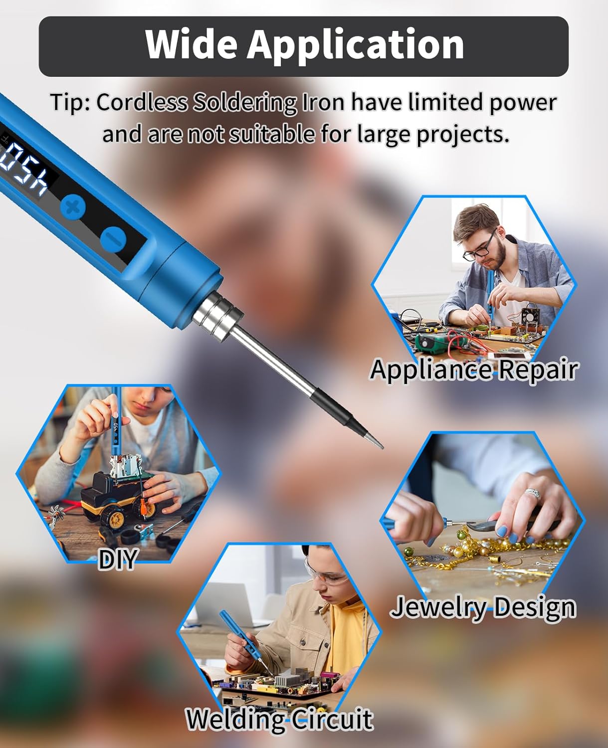 Cordless Soldering Iron Kit - 1100mAh USB Rechargeable Portable Cordless Soldering Gun - LCD Digital Adjustable Temperature Thermostatic for Home Appliance Repair, DIY