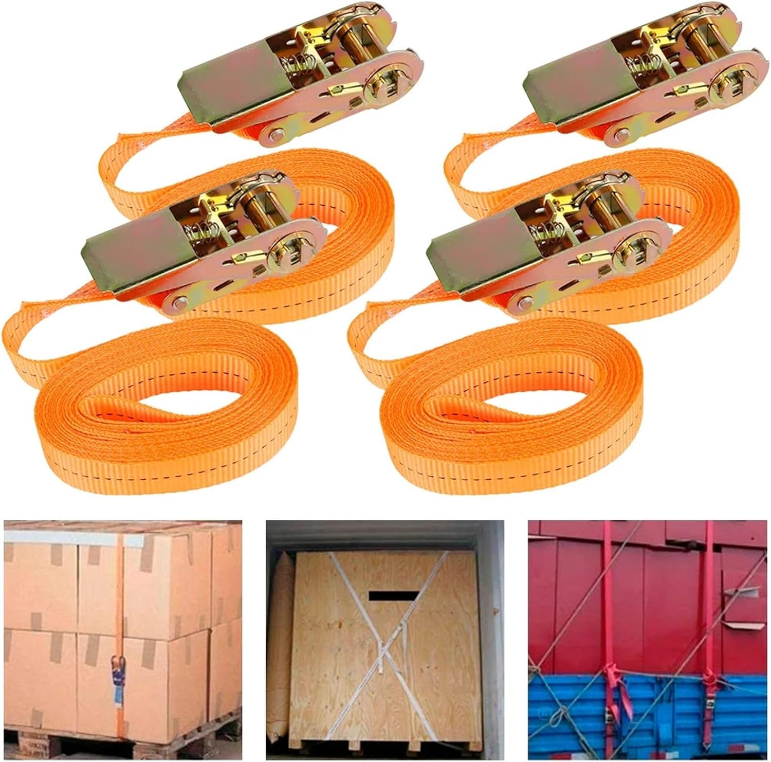 13.12ft Cargo Strap Ratchet Tensioner Freight Car Luggage Cords Tightener Tighten Rope for Goods Transportation Outdoor Camping(4pcs)