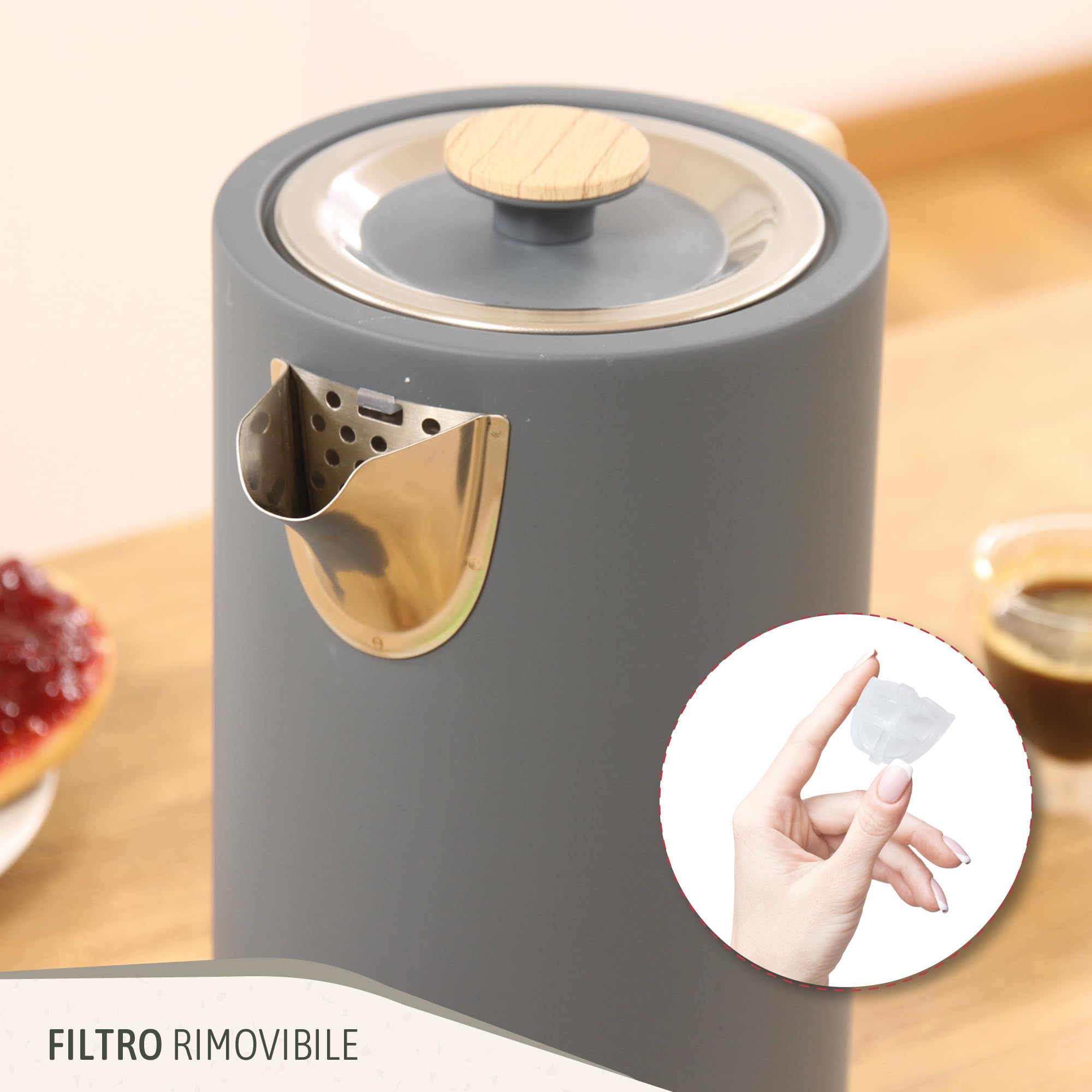 briebe Nordic Tostapane a Fessura Larga a 2 Fette, 6 Livelli di Tostatura, Pinze + Bollitore Elettrico 1,7L Cordless, Ebollizione Rapida 2200 W, senza BPA, Set Colazione Design Nordique, Grigio