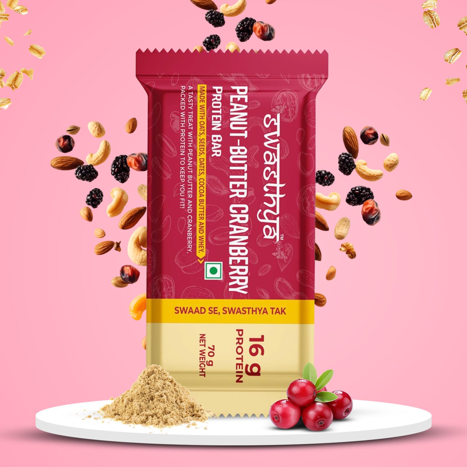 Swasthya Peanut-Butter Cranberry Protein Bar | 16g Protein | No Refined Sugar- Pack of 6 — Amazon image 4