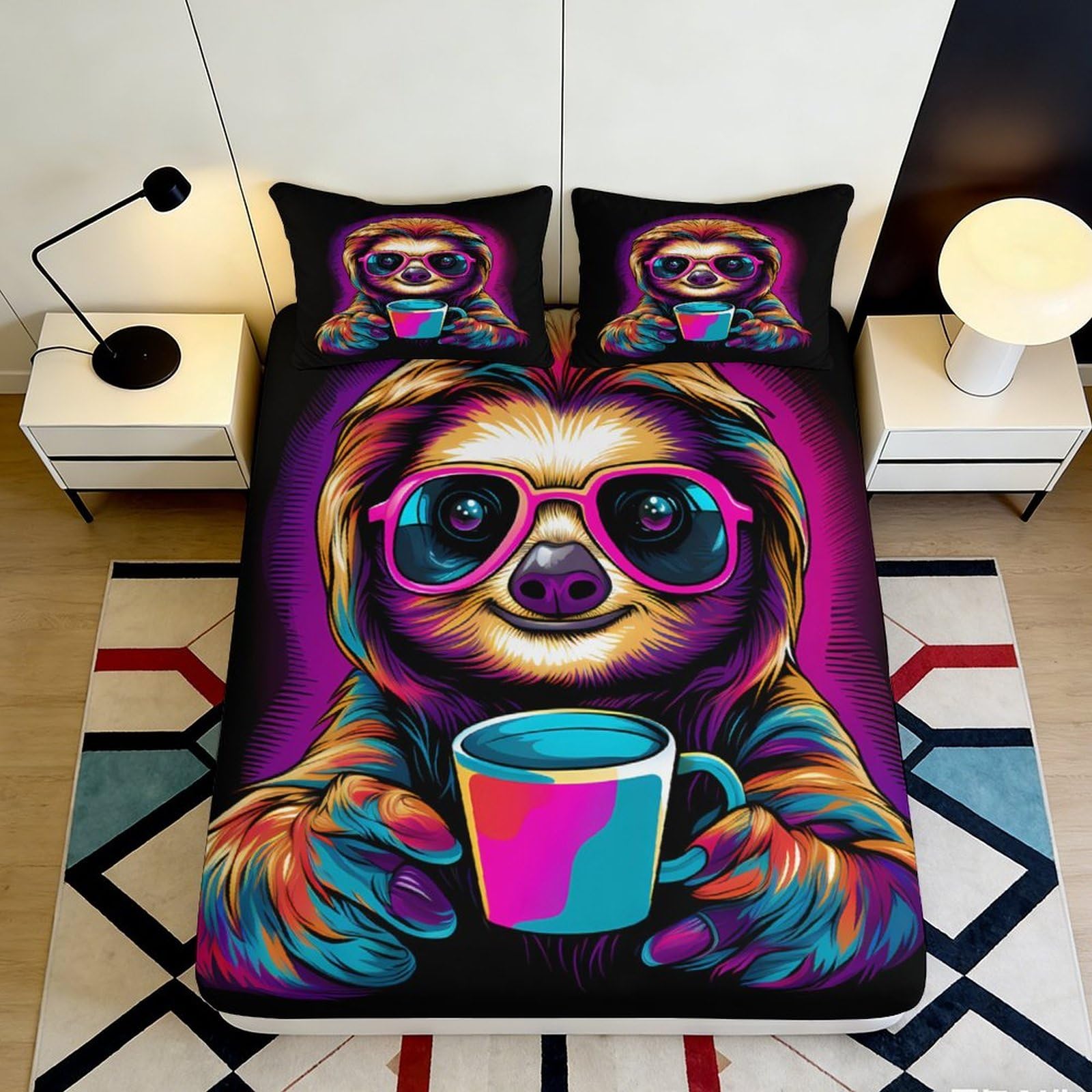 Jqzkxnhpbr Style-3 3D Printed Sloth Coffee Fitted Sheet Microfiber Soft Vibrant Bed Sheet For Bedroom Dorm Mattress Protection Decor 90X200x25cm