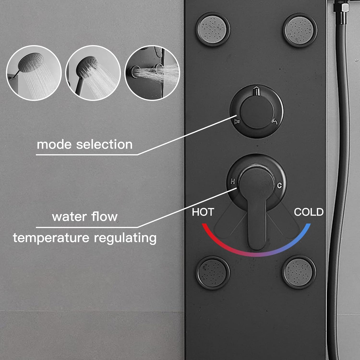 BWE 3 in1 Shower Panel Tower System Stainless Steel Multi-Function Shower Panel with 6 Body Massage Spray and Handheld Shower for Home Hotel Resort Split Type