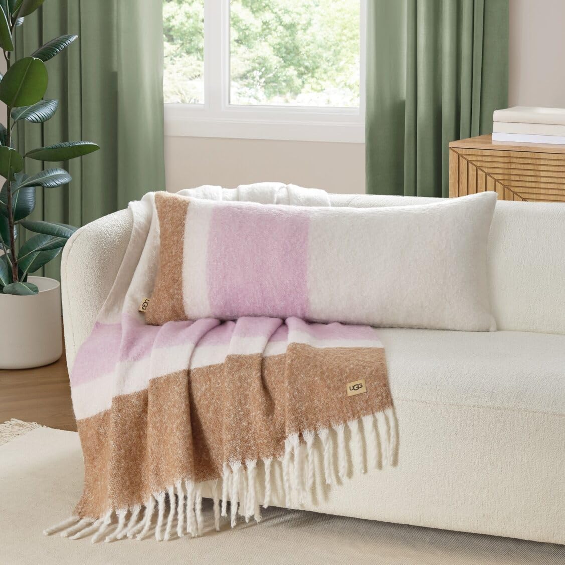 UGG Faux Mohair Throw Soft Fuzzy Throw Blanket for Couch or Bed - Cute Cozy Decorative Blanket for Apartment Decor or Fall Throw Essential, Washable, 50" x 70", Stripe Patterns (Rosetta Stripe)