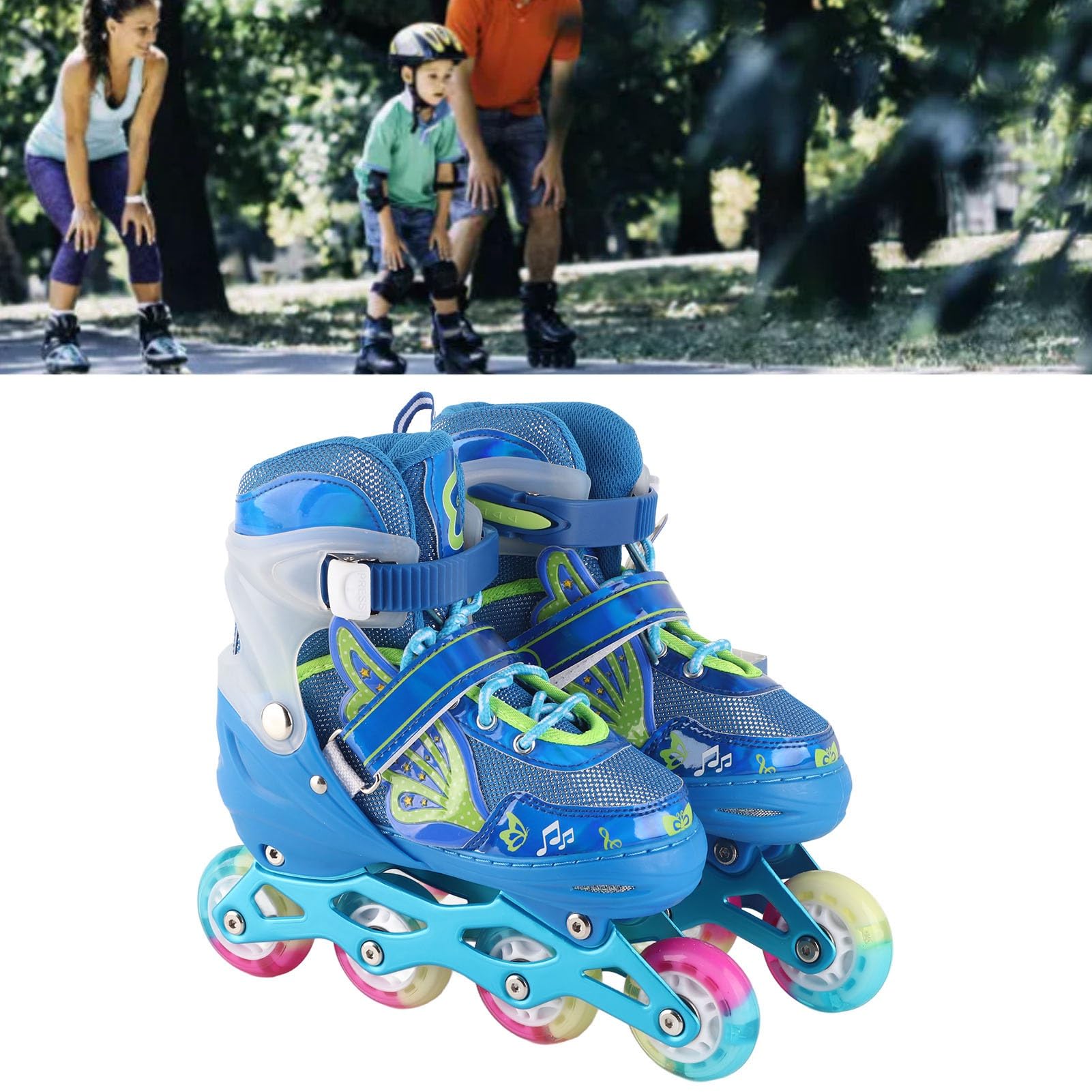 Culnflun Roller Skates, Adjustable Inline Skates Blue Breathable Light Up Wheel Roller Blades for Children