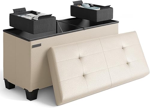 Miniatura 280 de Otomana plegable para dormitorio o sala de estar, con contenedores de almacenamiento, reposapiés para el extremo de la cama, soporta hasta 660 lb,