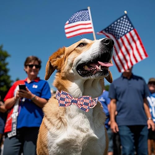 Miniatura 142 de Collar de perro con bandera estadounidense con pajarita, collar patriótico para perros pequeños, medianos y grandes, talla XS