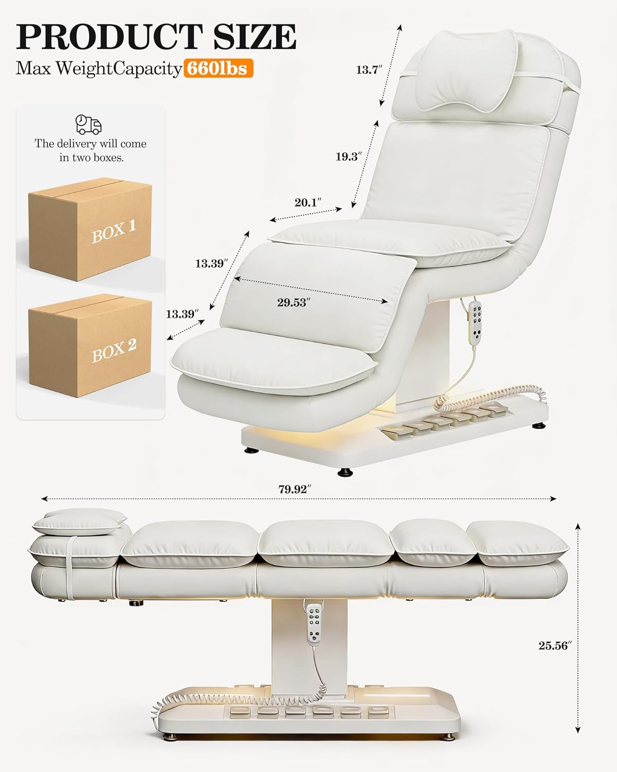 VARONXE Heated Fully Electric Massage Table Spa Bed, Esthetician Bed with RGB LED Lights, Motorized Height & Angle Adjustable, Professional Facial Medical Treatment Chair for Beauty Salon