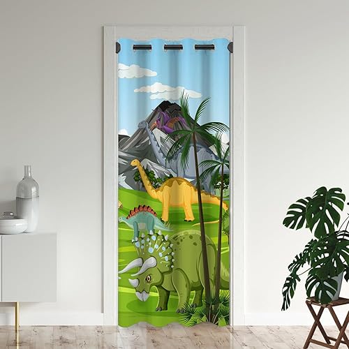 Cortinas de puerta de dinosaurio para puertas, coloridas caricaturas divertidas de animales salvajes, cortina opaca para armario de dormitorio de
