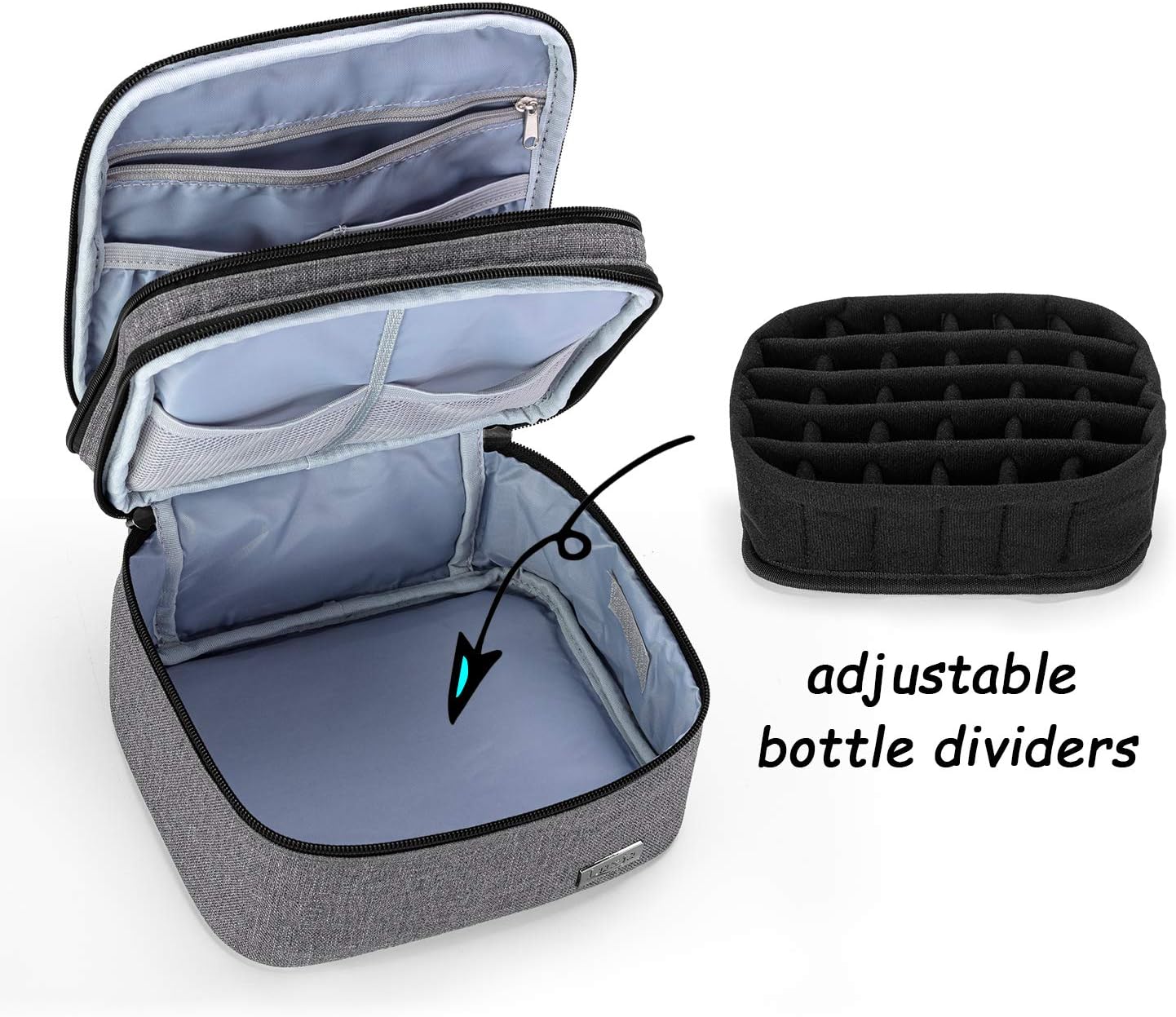 Luxja Oil Bag - Double-Layer Carrying Case, Holds 30 Bottles (5ml-30ml), Fits Roller Bottles, Travel Bag for Oils & Accessories, Grey - Image 5