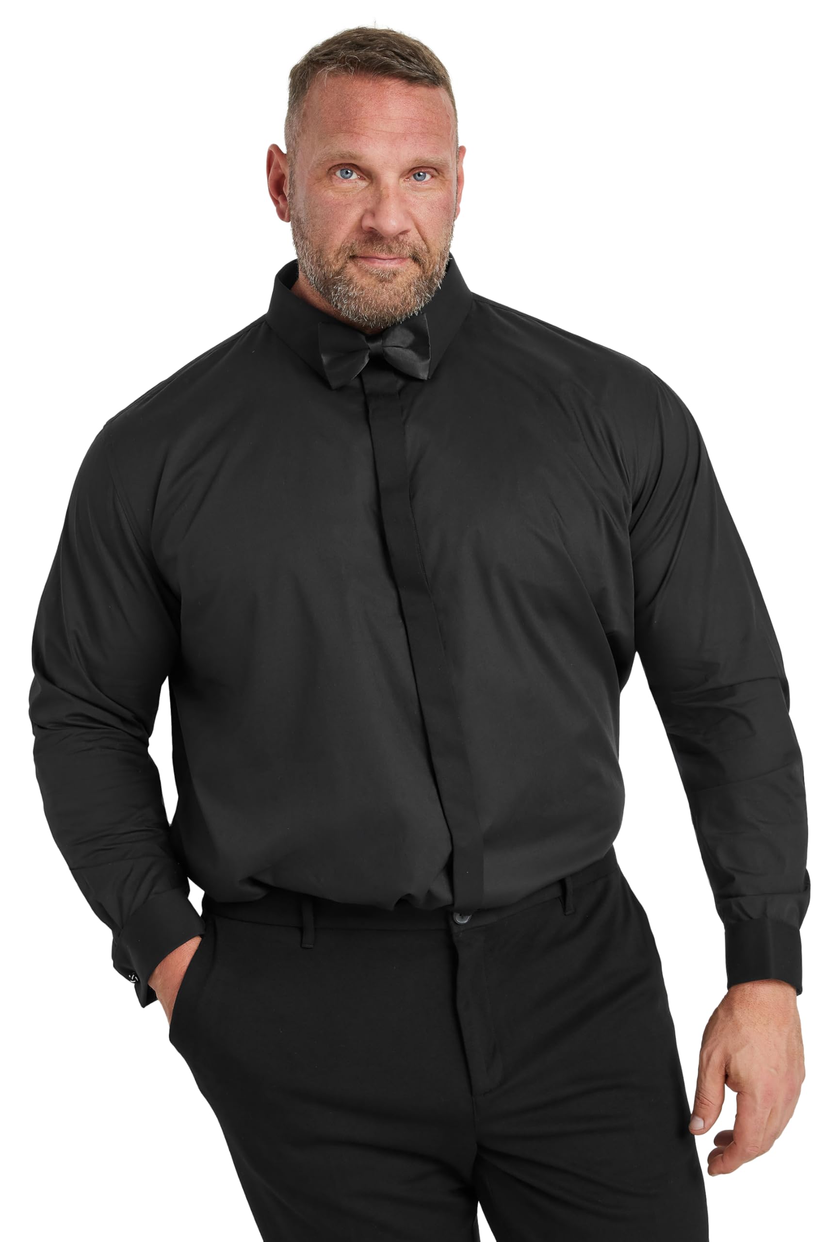 Badrhino Men's Black Big & Tall Long Sleeve Formal Shirt - Plus Size Curve
