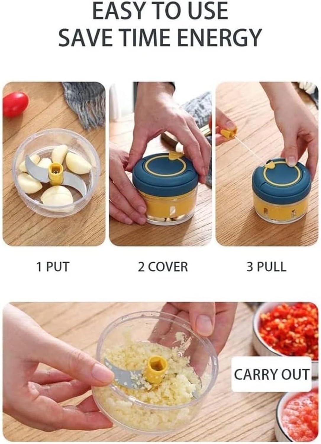 Manueller Knoblauch Zerkleinerer, Ingwer Chili Mühle, Tragbares Zugseil für frisches Gemüse ohne Spritzer, ohne sauere Küche, a, 9 * 7cm