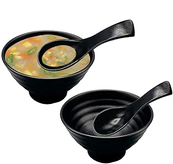 (2 Pack) Melamine Soup Bowl with Spoon, Bowl for Cereal, Fruits, Salad, Snacks, Maggi, Pasta, Appetizer, Namkeen, Nuts, Dry Fruits, Ice Cream, Desert etc