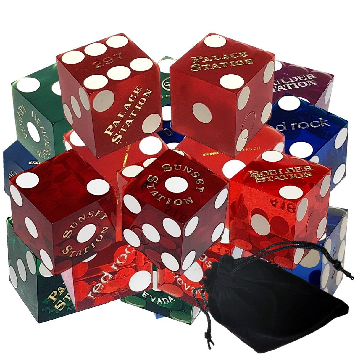 Cyber-Deals Auténticos dados de Las Vegas Station Casinos juego de mesa de 19 mm, 3 pares (6 dados) (3 pares de dados)