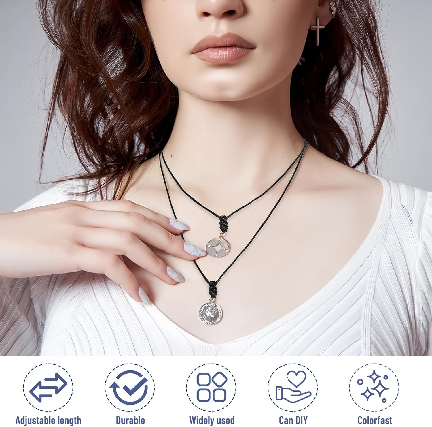 12 Pcs Necklace Cord, Black Rope Necklace for Men with Metal Pendant Ring, Adjustable Vintage Cord 14-26 Inches, Jewelry Making Supplies for DIY Craft and Gifts - Image 4