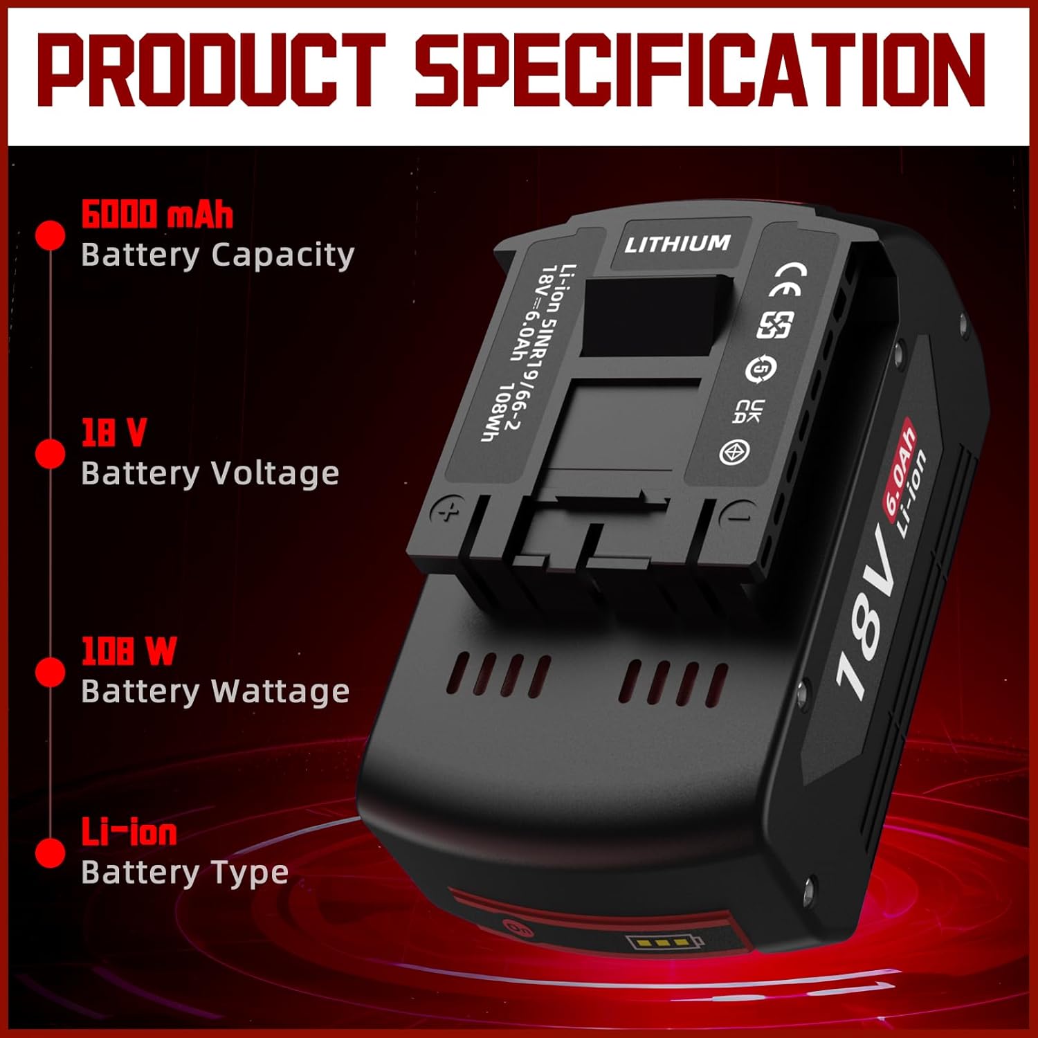 18V 6.0Ah Battery Replacement for Bosch 18V Battery, Compatible with Bosch 18V Bateria BAT609 BAT609G BAT618G BAT619 (BAT609-2PCS)