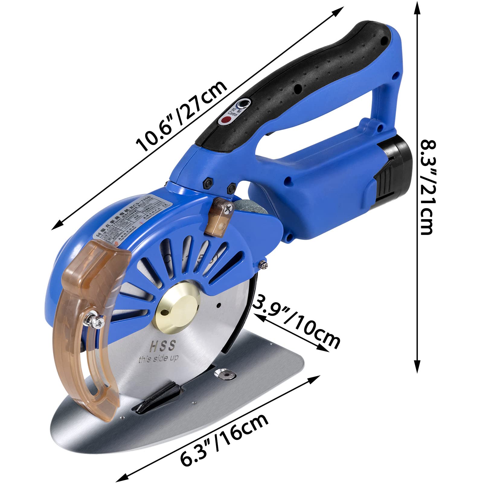 Máquina cortadora de tela inalámbrica, rotativa eléctrica de velocidad ajustable para cortar tela, fibra, algodón, seda, cuero, alfombras con 2 baterías de 2500 mAh