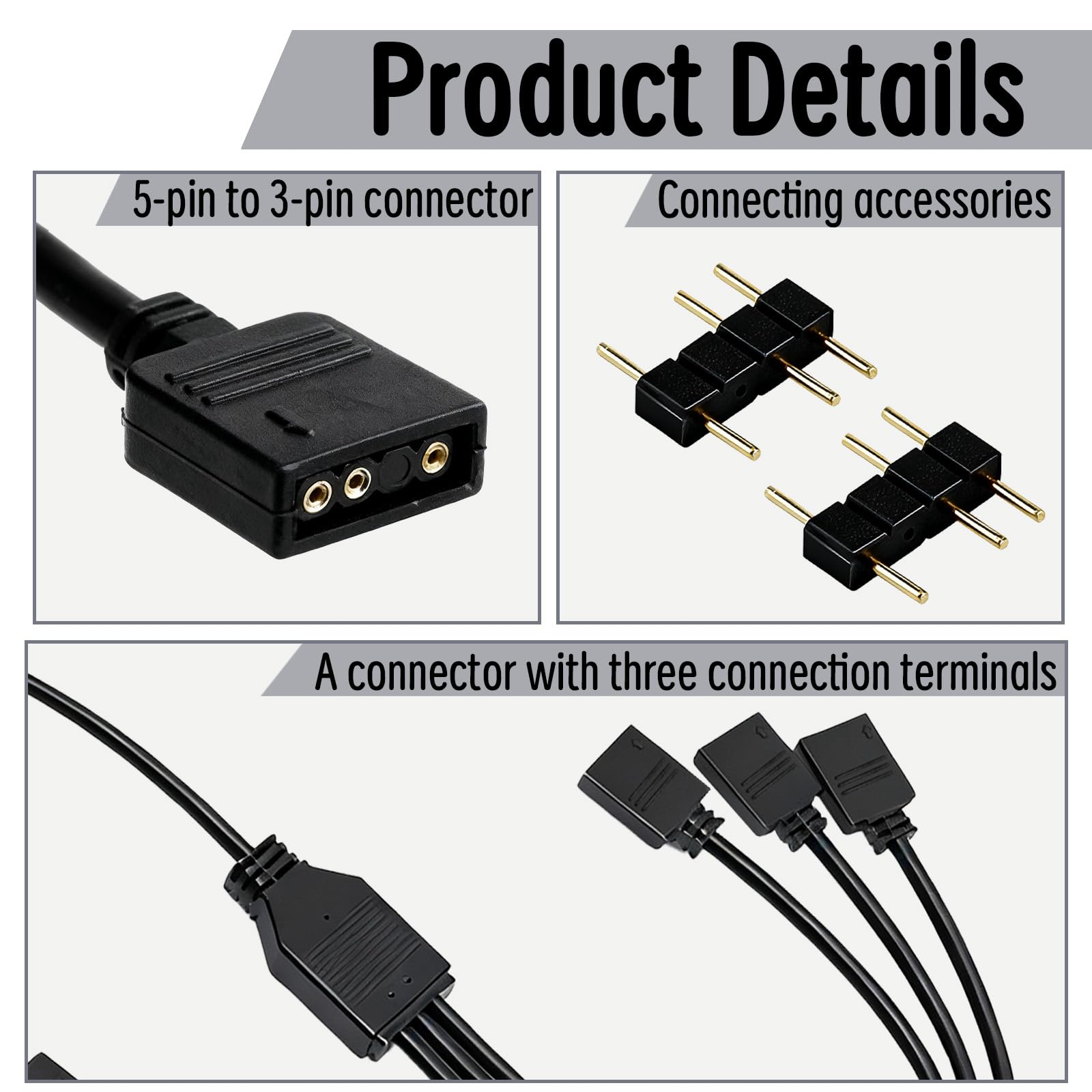 2 Piezas 30cm Splitter 3 pines ARGB, Divisor ARGB 5V, Cable Divisor ARGB 1 a 3, Cable para Ventiladores y Refrigeradores de CPU, Instalación Flexible y Duradera, Compatible Placas Base 5V