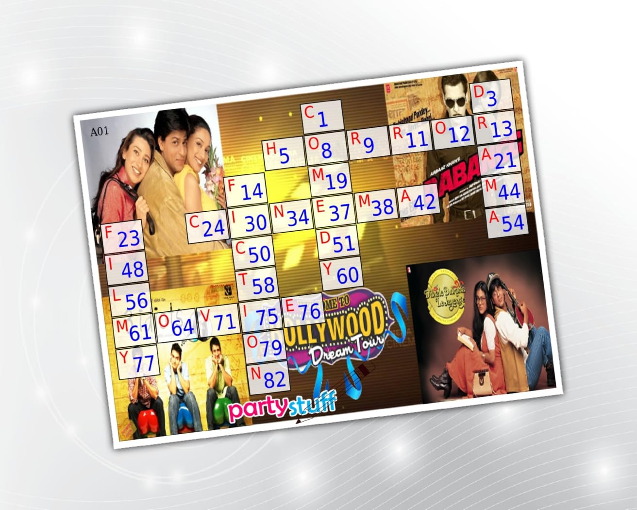 PartyStuff Bollywood Theme Tambola Housie Tickets Crossword Kukuba 2 (16 Cards)