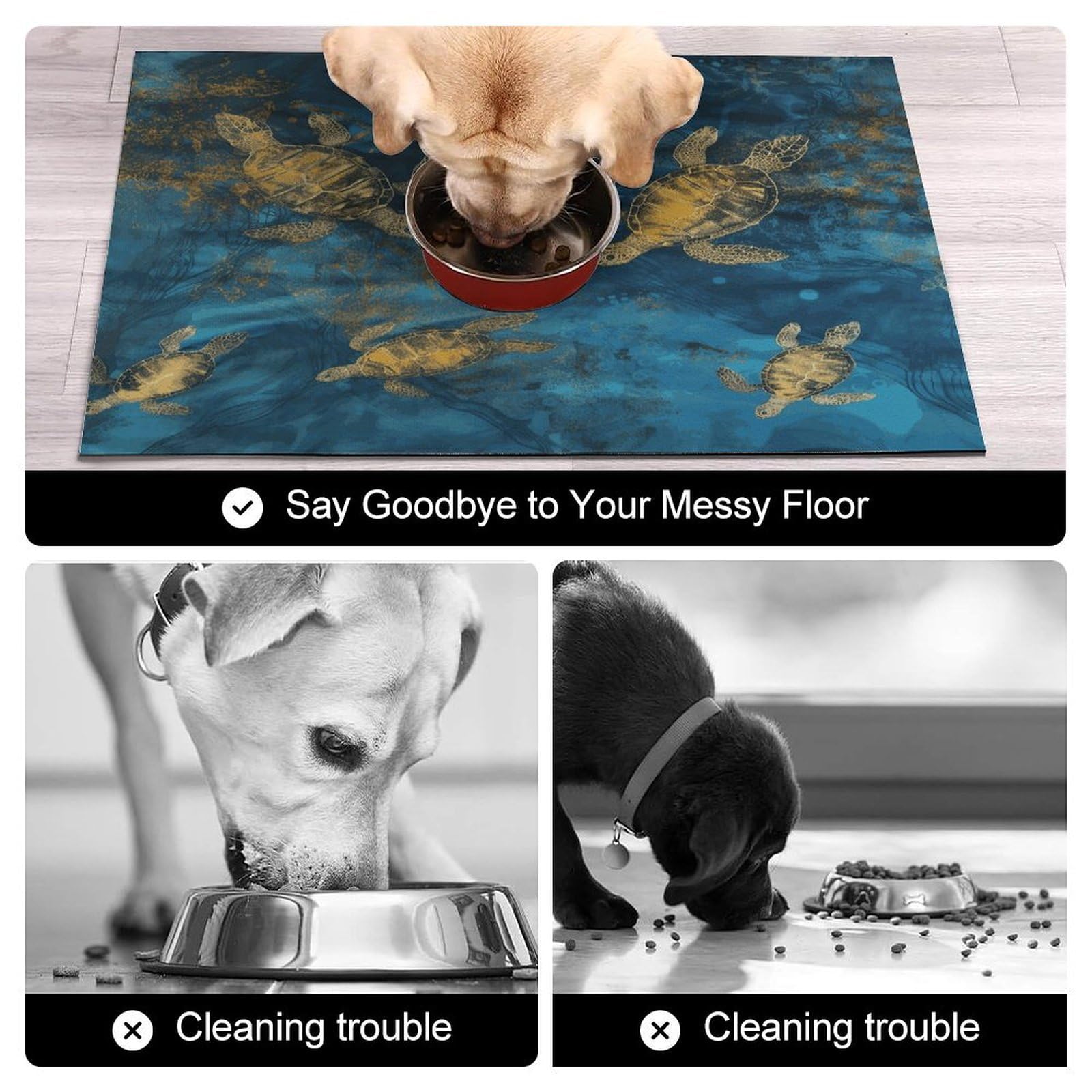 Sea Turtle1 Tapis de nourriture pour chat – Tapis d'alimentation antidérapant pour chien facile à nettoyer pour la nourriture et l'eau, tapis de gamelle pour chien et chat 43,2 x 76,2 cm