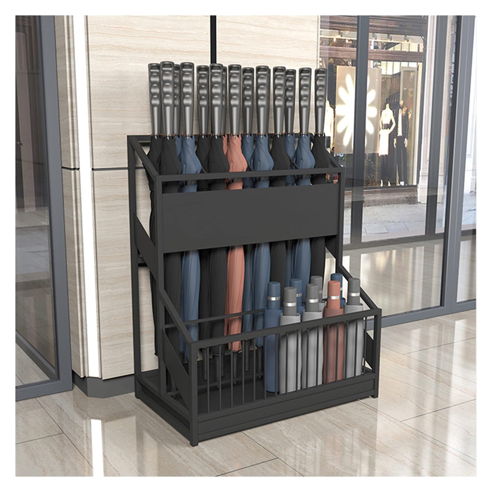 HYLYGFH Metal Umbrella Stand Holder for Hotel School Cafe Corridor Entrance Umbrella Basket with Drip Tray Storage for 30 Umbrellas