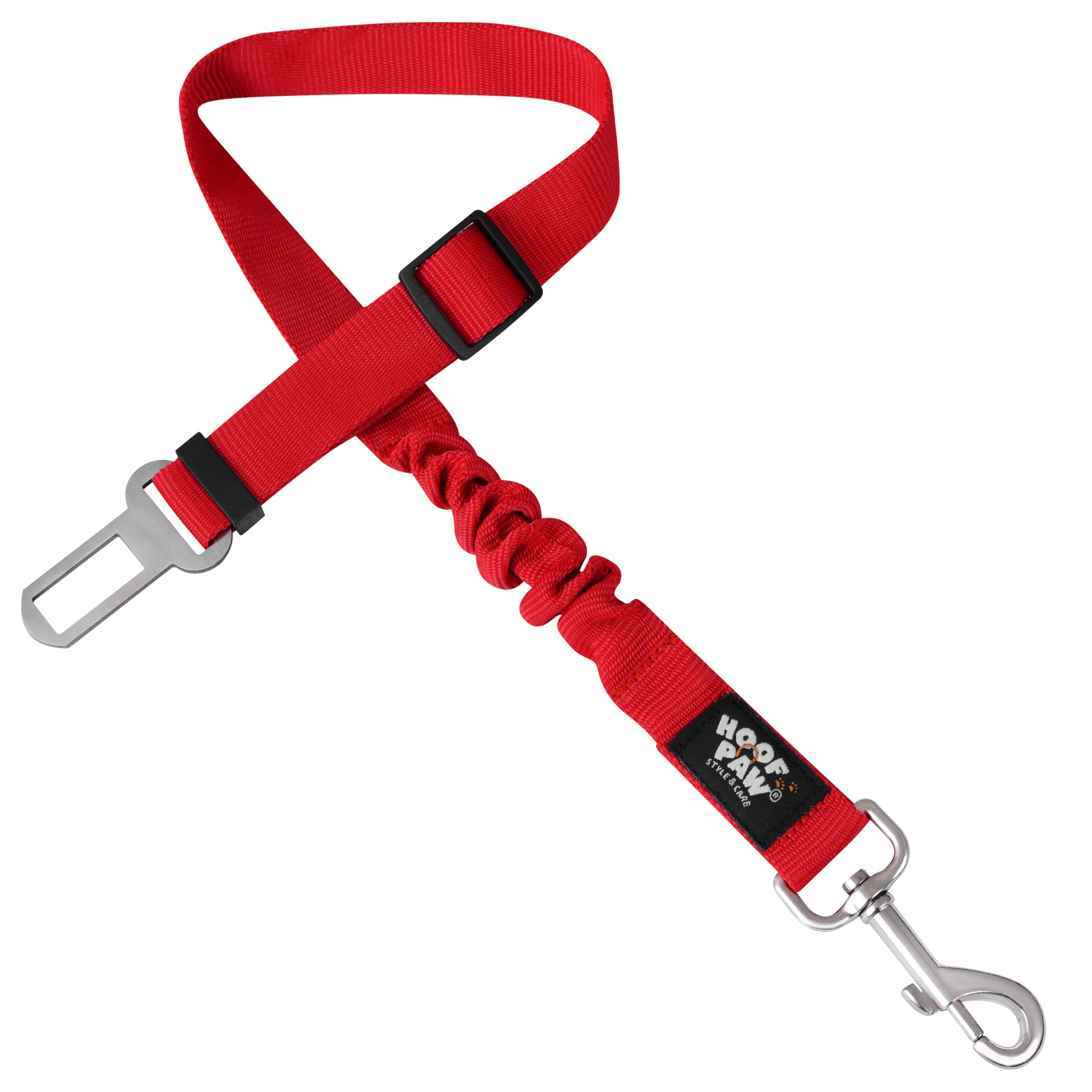 Dog Seat Belt for Cars Adjustable Elastic Bungee Buffer| Strong Durable Dog Car Harness - 360 Degree Swivel Tangle Free - Easy to Use (Red)