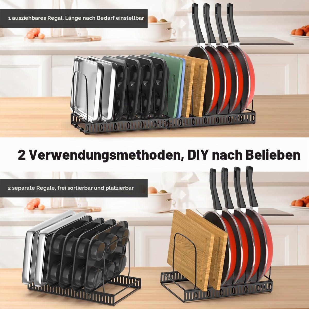 Housolution Pfannenhalter Backblech Topf Organizer für Schublade, Schwarz