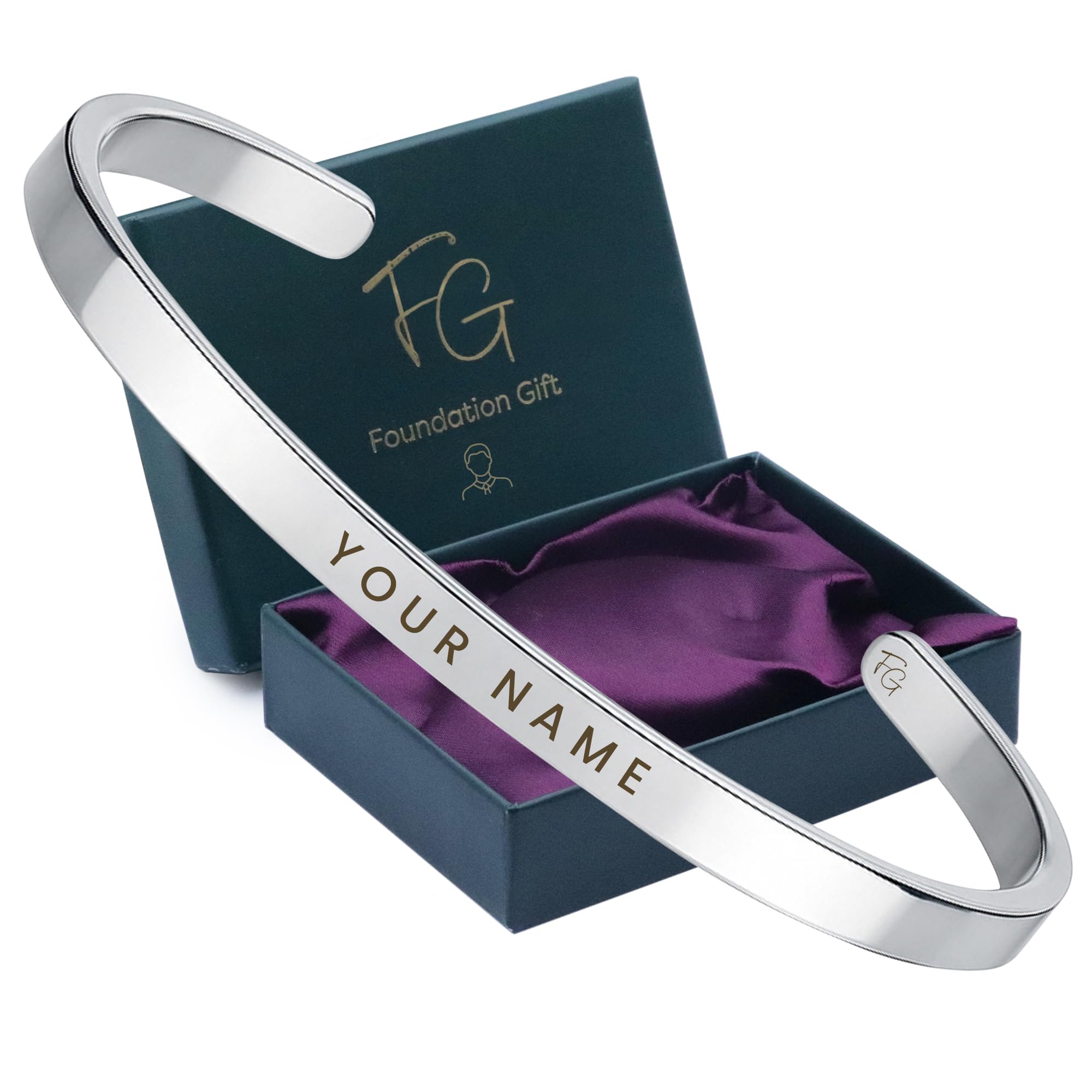 FG Foundation Gift Men’s Custom Name Bracelet – Engraved Stainless Steel Adjustable Bracelets for Him | Personalized Jewelry Gift in Gold, Silver, Black, Rose Gold | Name Bracelet with Premium Gift Box