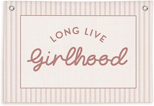 Lacama Long Live Girlhood Banner, Girls Room Decor Pink Linen Banners Wall Hanging Banner Flag Decor for Toddler Girls Room Nursery, Wall Hanging Flag 30x20 In