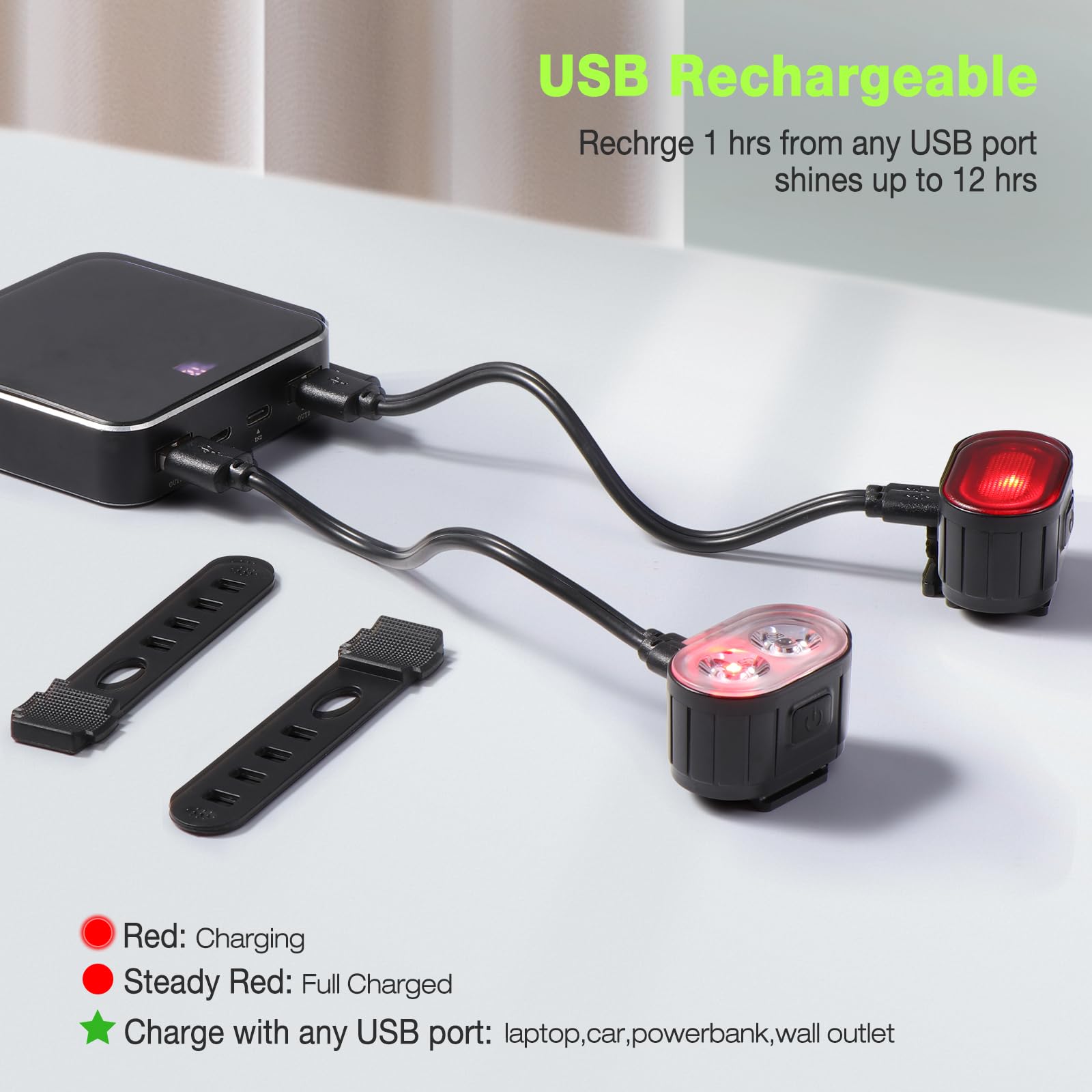 Oderra Luci Bicicletta LED Anteriore e Posteriore USB Ricaricabile IPX4 Impermeabile 4/6 Modalità per MTB Bici Skateboard