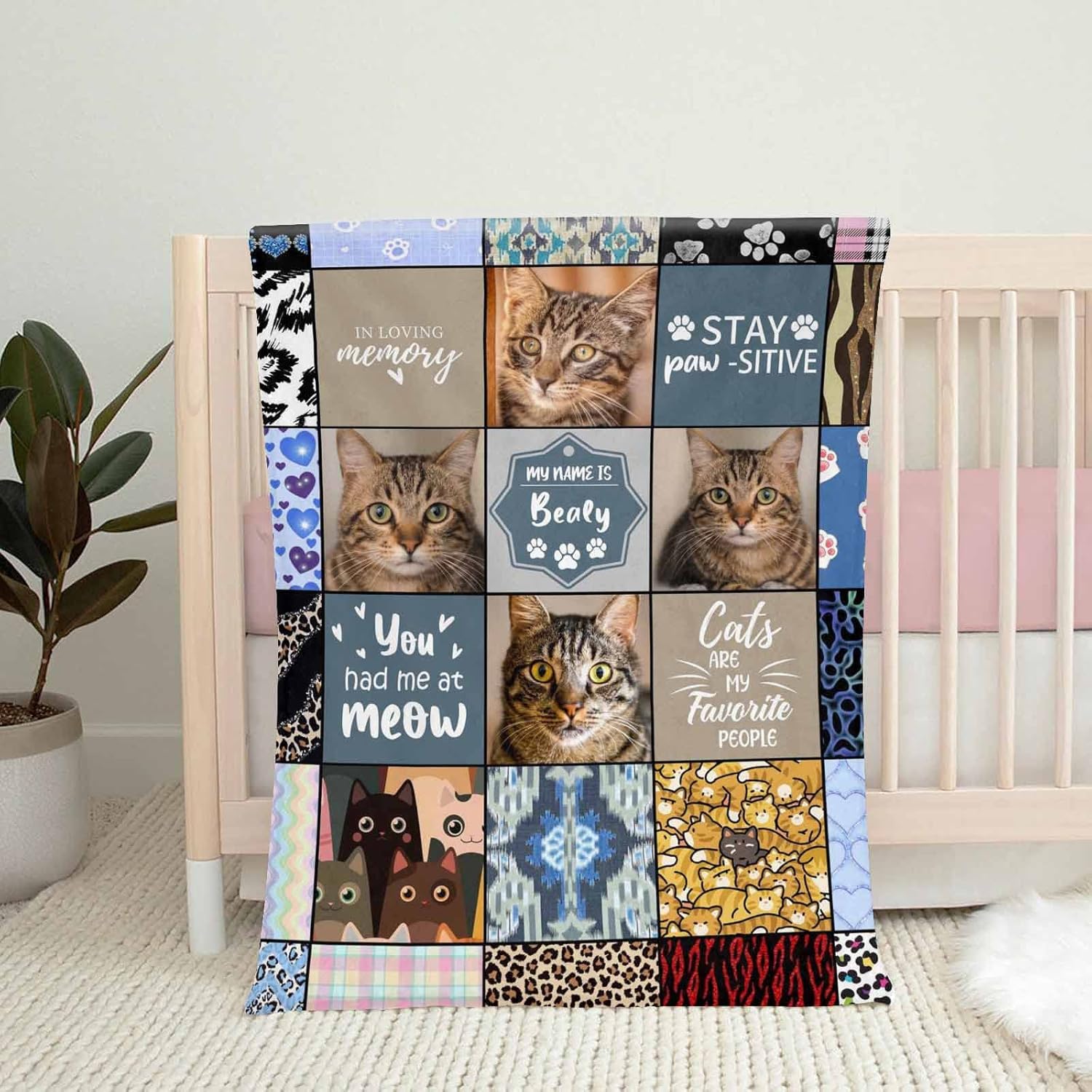 Artsadd Personalized Cat Photo Blanket for Pet Memorial Gifts, Customized Memorial Cat Throw Blanket Custom in Loving Memory of Cat Bed Blanket for Sympathy Souvenir Gifts for Pet Lover 50x60