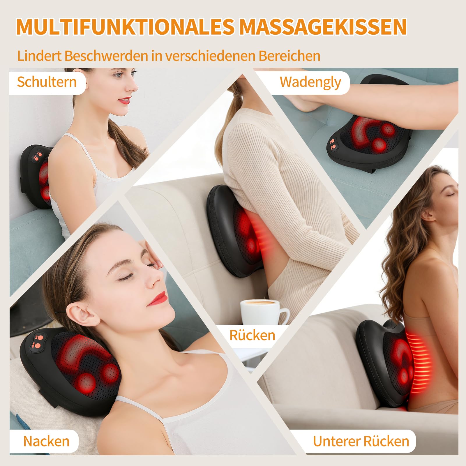 iKristin Massagekissen,Shiatsu Massagegerät für Nacken Schulter Rücken Rückenmassagegerät mit Vier Mehrere rotierenden Massageköpfen mit Wärmefunktion, für Büro Zuhause- Fernbedienung