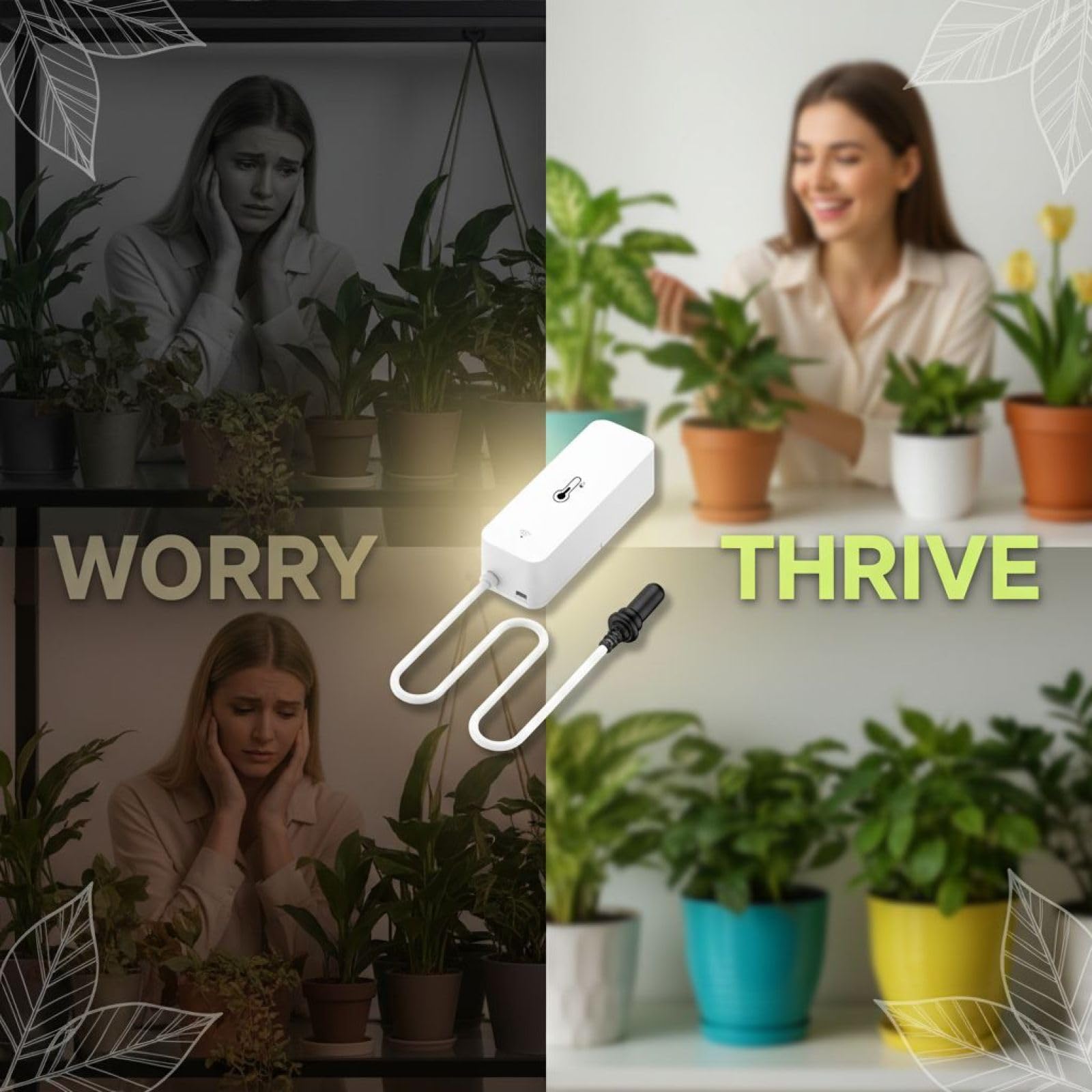 Temperatur- und Luftfeuchtigkeitsdetektor, WLAN-Verbindung, kabelloser Sensor mit T01-Außenfühler für präzise Echtzeitüberwachung, Smart-Home-Automatisierung, 12 x 8 x 2 cm, Weiß