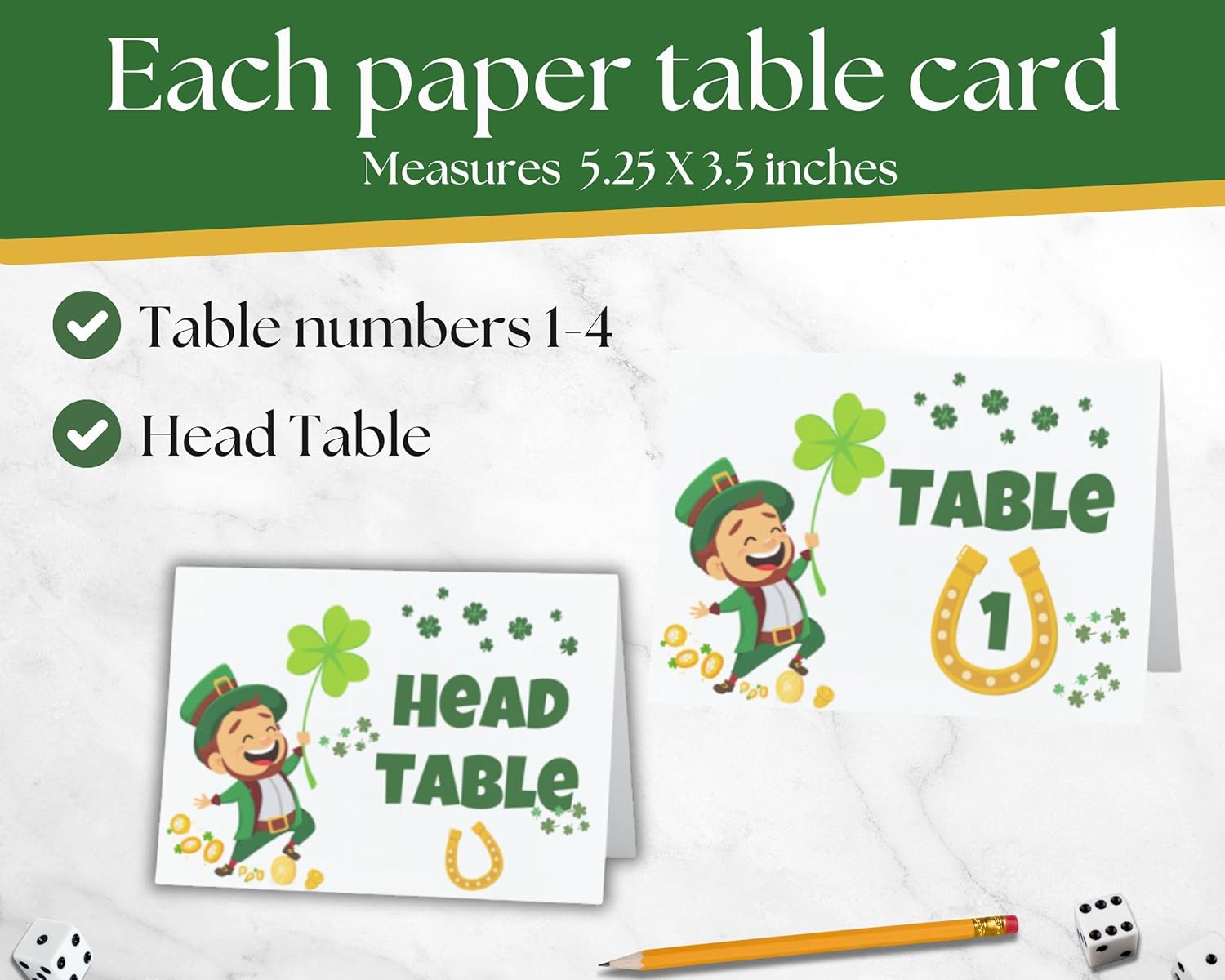 St. Patrick’s Day Bunco Game Kit with Clover Table Markers – Includes Score Sheets, Tally Sheets, Ghost Player Card, Bunco Card – Fun Themed Game for Up to 20 Players - Shake Your Shamrocks at Bunco