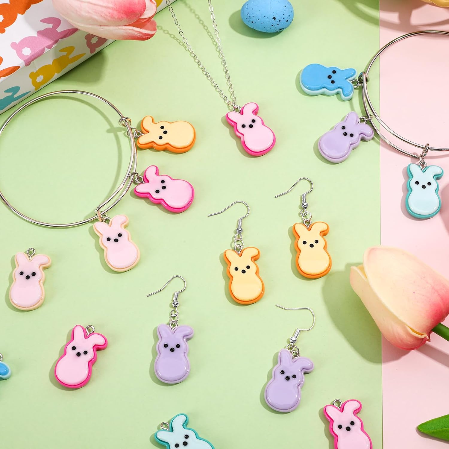 Augshy 64 Pcs Easter Bunnies Charms Resin Rabbit Beads Rabbits Ornament Pendant for Easter DIY Craft Bracelet Necklace Jewelry Making - Image 4