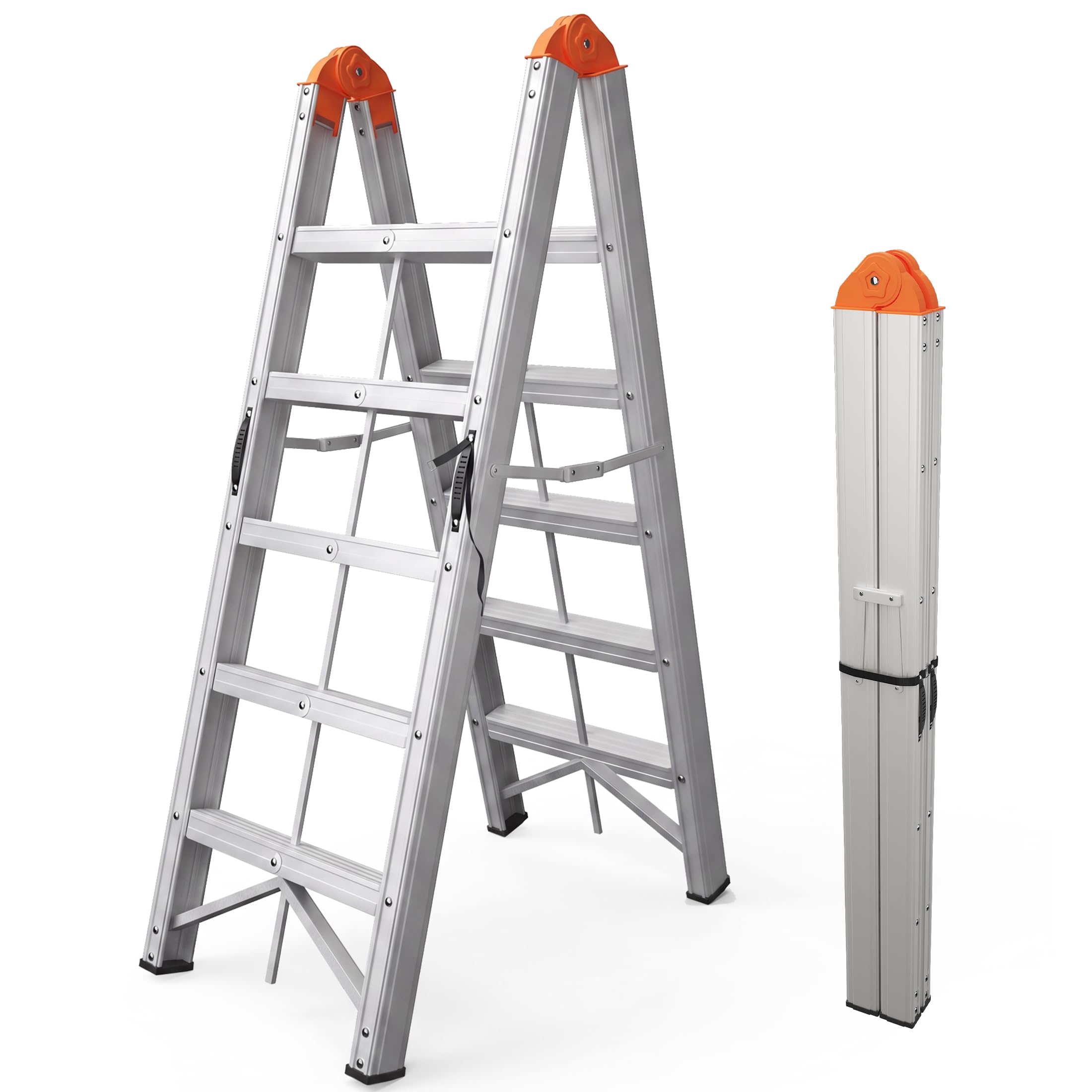 APARECIUM Aluminum Foldable Twin Front A Frame 5-Step Ladder, EN131, 330 lb Capacity