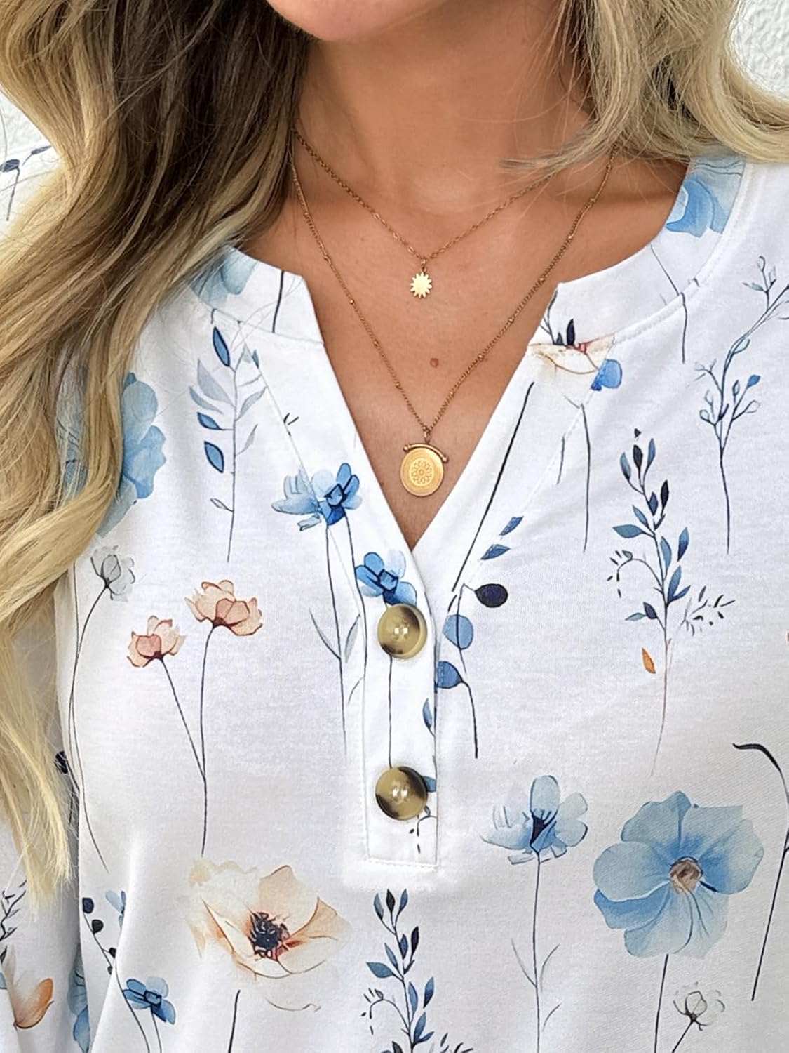 Dealmore Women's Boho Henley Shirts - Soft Stretch Long Sleeve Blouses, Casual Printed V-Neck Tunic Tops - Image 5