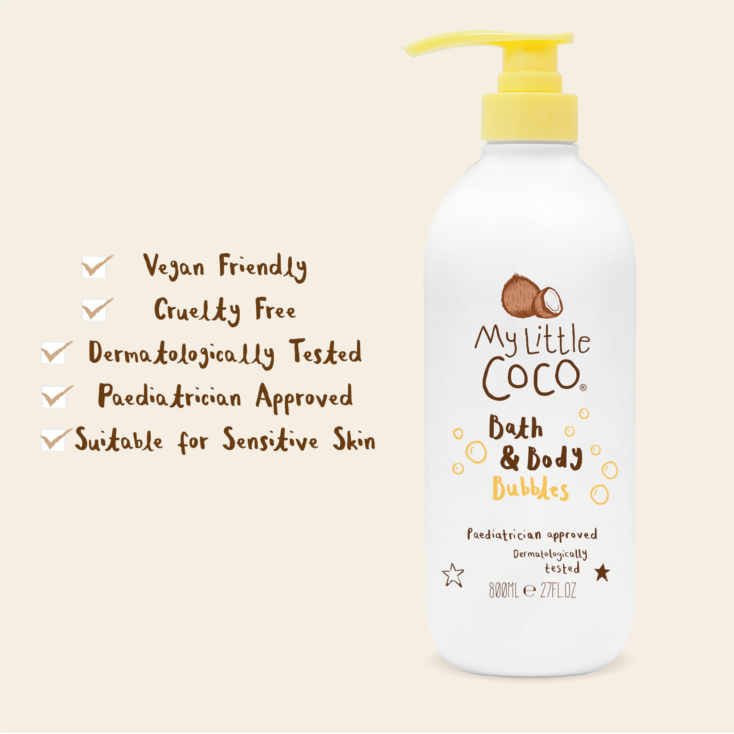 My Little Coco Coconut Bath & Body Bubbles for Baby & Kids, 800ml, White, 800 ml (Pack of 1) - Image 2
