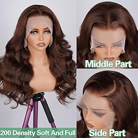 CITY GIRL 34 Inch Brown Lace Front Wigs Human Hair Pre Plucked 13x4 Hd Transparent Lace Frontal Body Wave Human Hair Wig For Women 200 Density Chocolate Brown