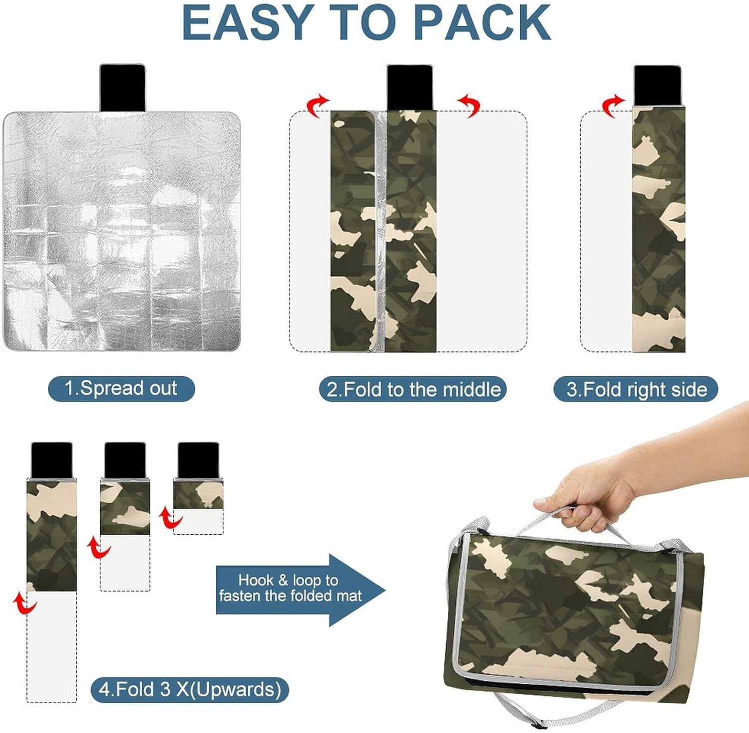 Army Camouflage Waterproof Picnic Blanket 58.3''x58.3'',Portable and Foldable Picnic Mat with Handle,Outdoor Blankets for Lawn Park Beach Travel