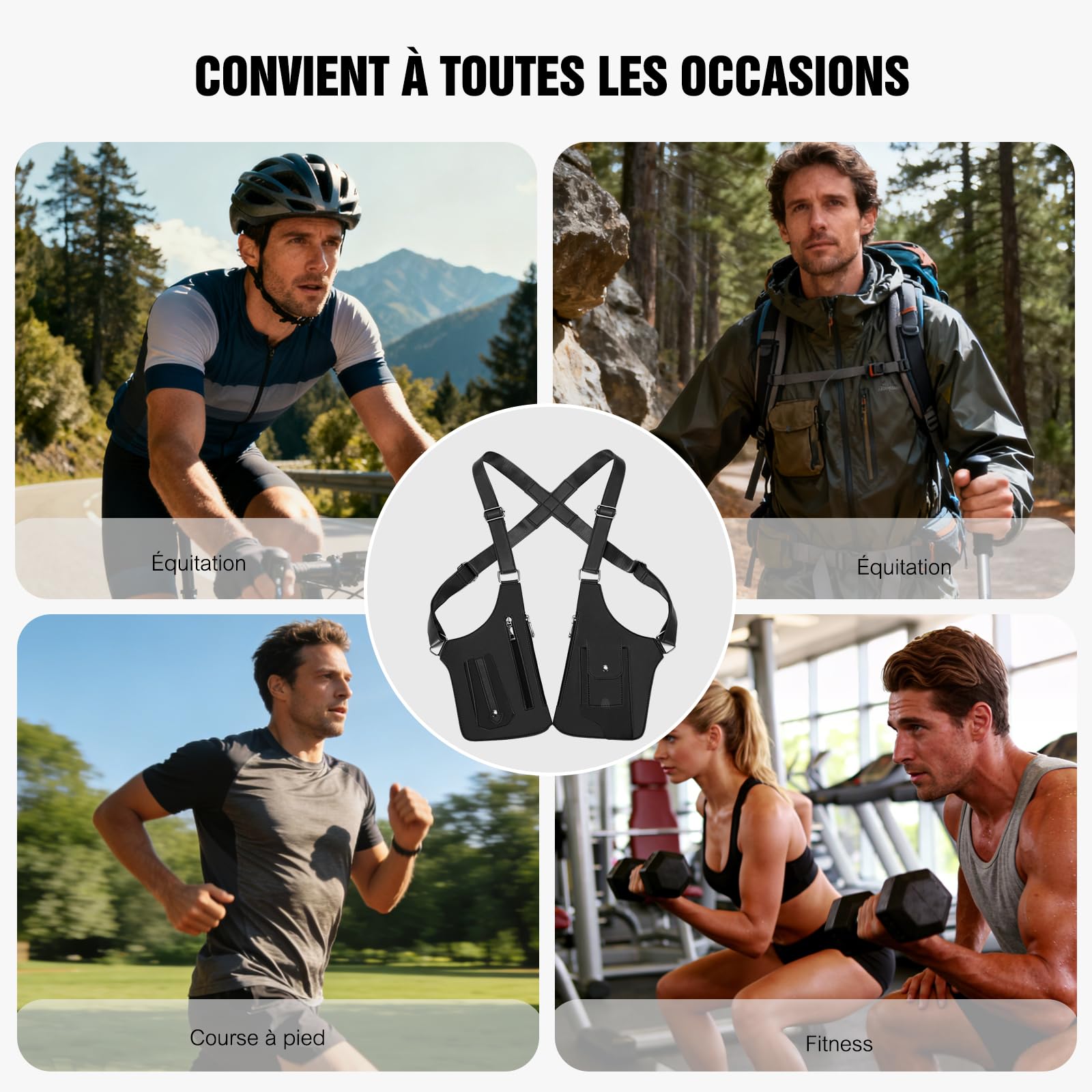 FANDARE Antivol Sac Poitrine Sac sous les bras Sacs de Double Bandoulière en cuir PU Sacoche holster d'Epaule pour Homme Femme Voyage Randonnée Vélo Camping Excursion Impermeable Sling Crossbody bag