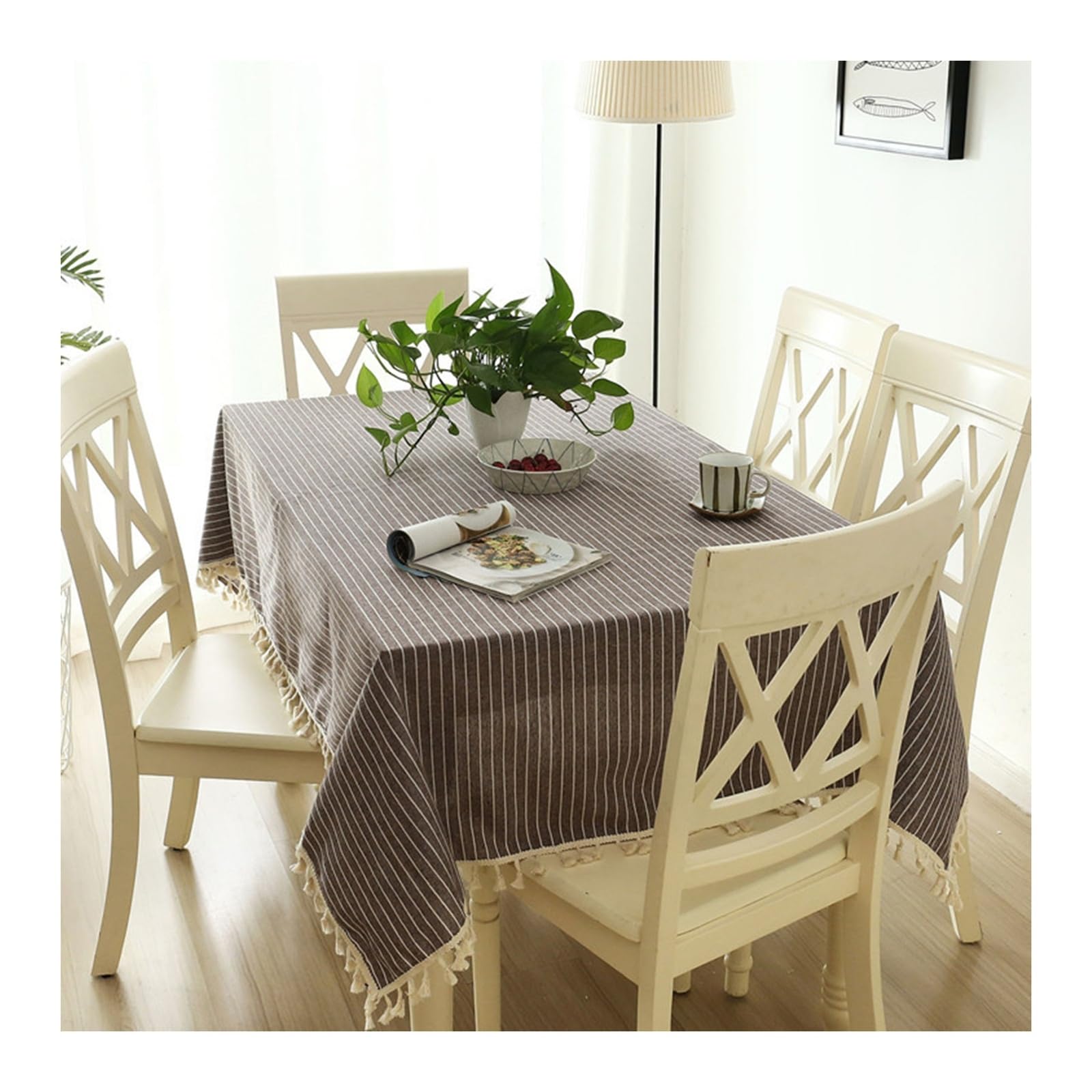 Nappe anti-taches KnSam 140x180 cm rayures café franges