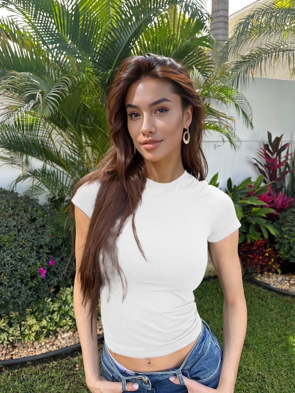 Crewneck Short Sleeve T Shirts for Women Fitted Basic TeesY2k Going Out Tops - Image 5