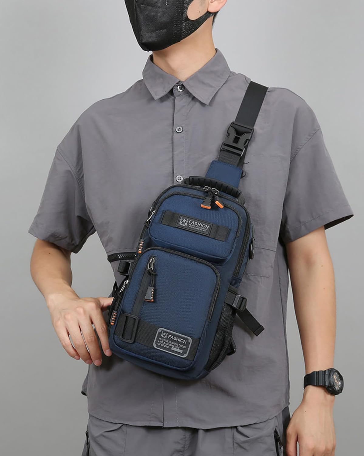 O-TBOST Crossbody Sling Backpack Sling Bag for Men Travel Hiking Chest Bag Daypack (Blue) - Image 5