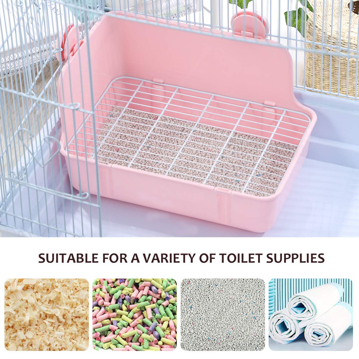 POPETPOP Kaninchen Toilette - Ecktoilette Kleintier Katzentoilette Toilette kleines Haustier Katzenklo Töpfchen mit Gitte für Kleintiere/Kaninchen/Meerschwein/Galasaur/Frettchen